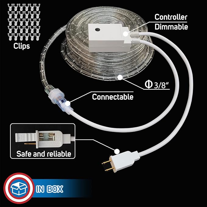 Russell Decor 60ft Red White Blue LED Rope Lights with Patriotic Lights with 4-Level Dimmable Controller Outdoor for Patriotic 4th of July Memorial Day Decor Patio Deck Flexible Lights