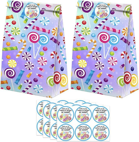 Candyland Goodie Bags-24 Pcs Candy Party Favors Bags with Stickers, Candy land Goody Gift Treat Bags Candyland Themed Birthday Party Supplies