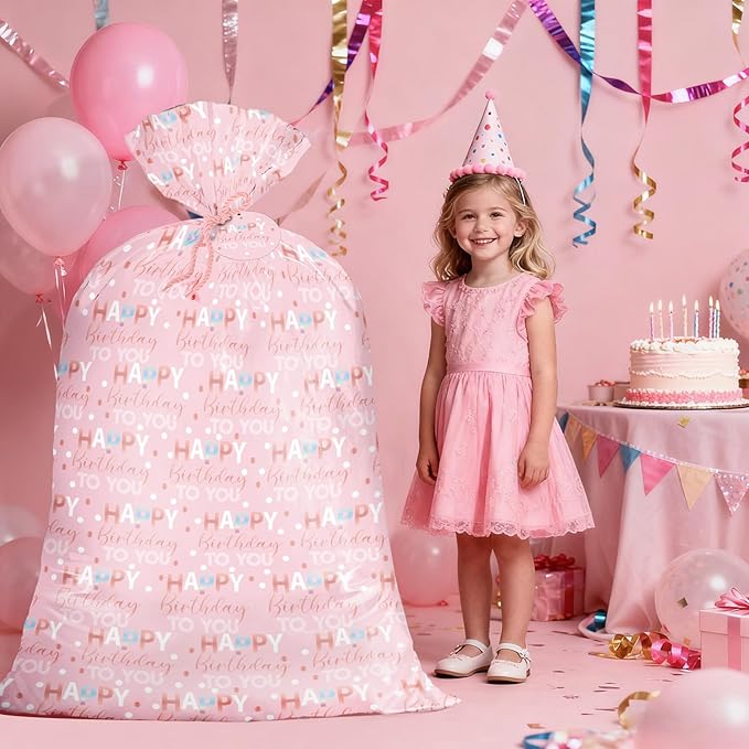WRAPAHOLIC 56" Extra Large Birthday Plastic Gift Bag - Pink Sweet Blessings Jumbo Bike Bag Gift Wrap for Women Girls Birthday, Baby Shower, Wedding, Bridal Shower - 56" H x 36" W