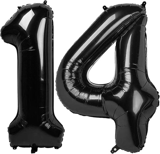 14 Balloons Numbers, Large 14th Black Birthday Decorations for 1 4 14 41, 40 Inch Foil Balloon for Wedding Engagement Photo Shoot Memorial Day's Supplies
