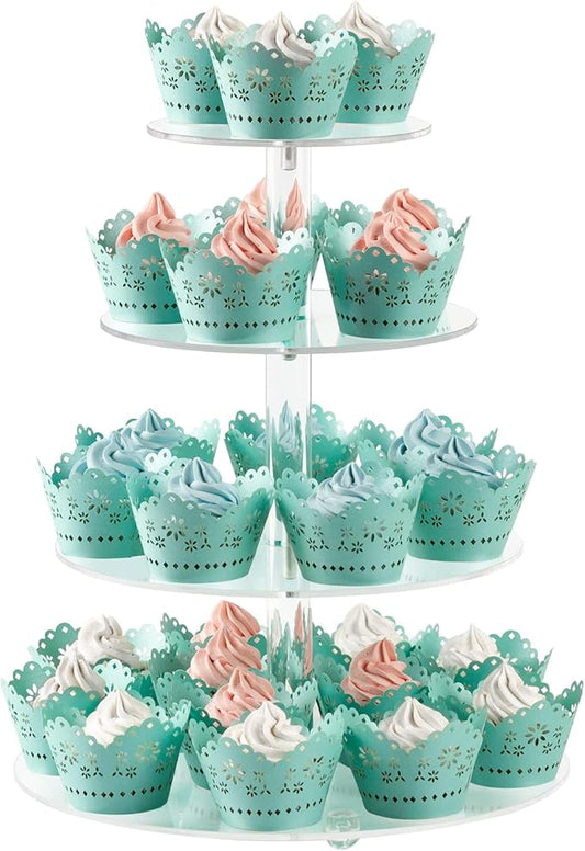 CECOLIC Acrylic Cupcake Stand Clear Cupcake Holder Display Stand Dessert Pastry Tower Stand for Wedding Birthday Bar Party Décor (Round - 4 Tier)
