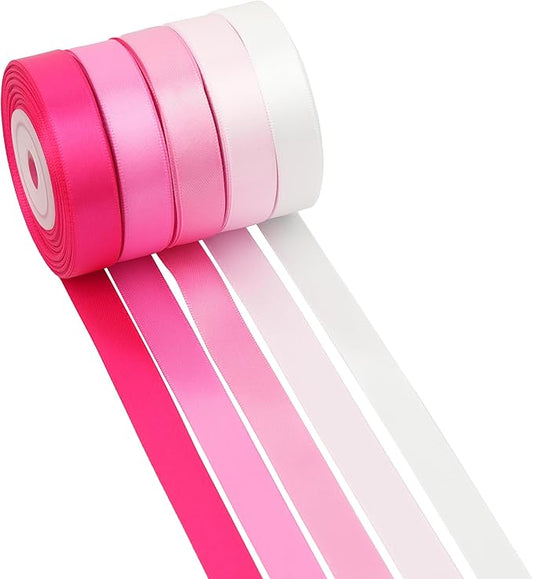 MAYREEL 1/2 Inch Pink Satin Ribbon Thin Baby Pink Ribbon for Gift Wrapping Flower Bouquet Wedding Bridal Shower Valentine's Day Decor 5 Rolls x 10 Yards Total 50 Yards