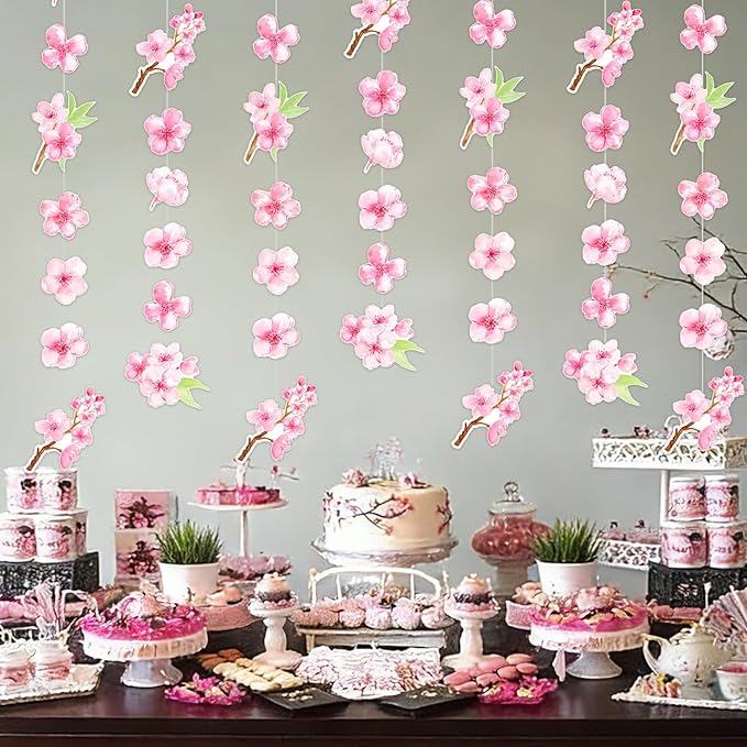 Cherry Blossom Party Supplies Cherry Blossom Garlands Floral Hanging Decorations 6 Pack Sakura Paper Garland Banners for Japanese Flower Spring Theme Birthday Baby Shower Decor