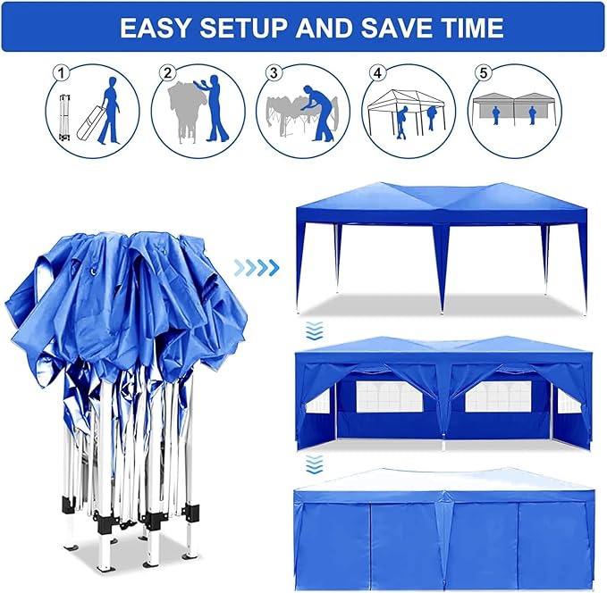 10x20 Pop Up Canopy Tents for Parties, Portable Outdoor Tent with Carry Bag & 4 Sandbags, for Wedding, Patio Events, Commercial, Birthday, Graduation (Blue, 10x20)