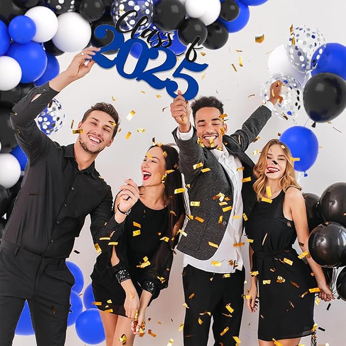 Royal Blue Black Silver White Balloon Arch Garland - Blue, Black, White Metallic Silver Confetti Balloons Video Game Balloon for Birthday Graduation 2026 Prom Party Decorations