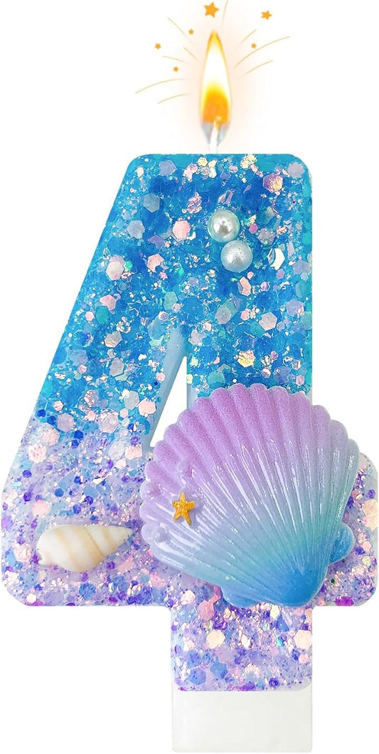 Blue and Purple Birthday Candles, 4th Birthday Cake Decoration, Cupcake Candles，Suitable for Mermaid Theme Party Cake Decoration (4)