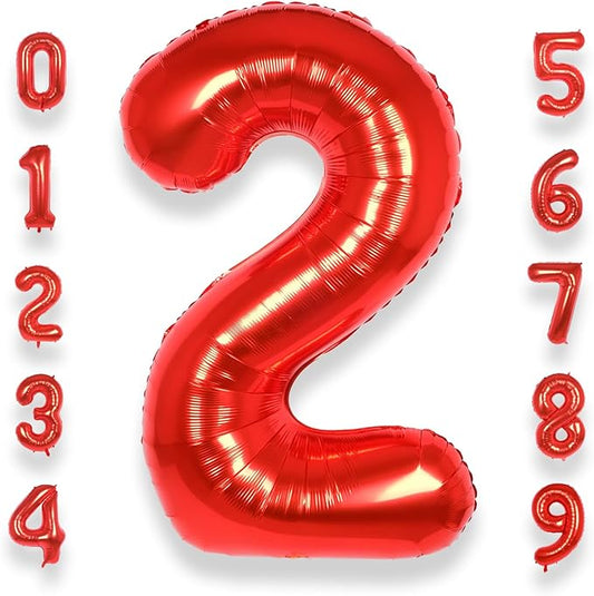 AULE 40 Inch Big Red 2 Balloon Number Large Foil Helium Number Balloons 0-9 Jumbo Giant Happy 2nd Birthday Party Decorations for Boy or Girl Huge Mylar Anniversary Party Supplies