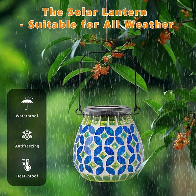 Starsoul Solar Lanterns Outdoor Waterproof, Gorgeous Mosaic Solar Lantern Outdoor Garden Decor, Solar Hanging Lights for Outside Patio Yard