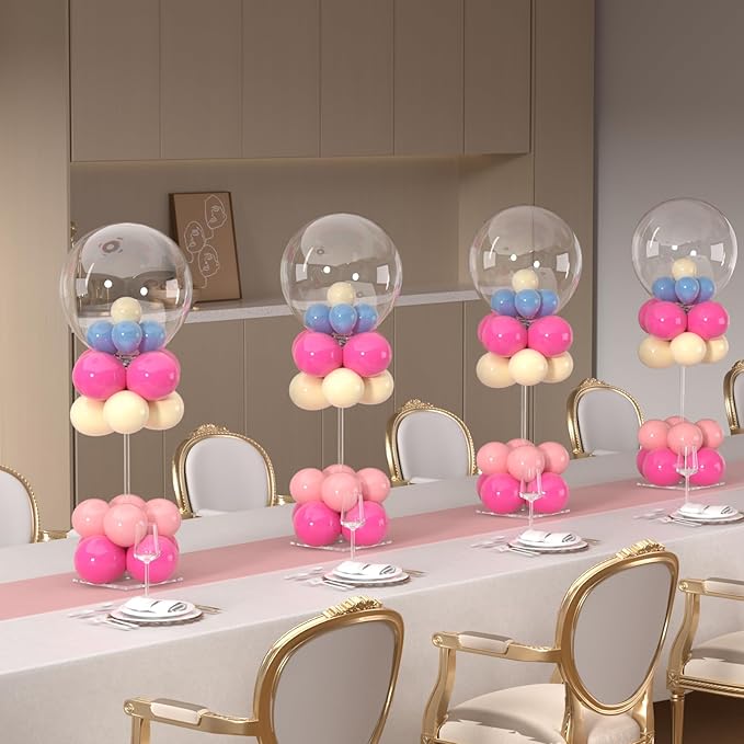 12 Pack Balloon Centerpieces for Table, 15.75 Inch Clear Acrylic Balloon Stand Kit and Stick Holder with Base, Reusable Tabletop Display for Centerpieces and Party Decorations