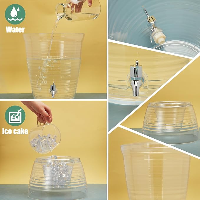 Tioncy 1 Pc Acrylic Beverage Dispenser with Spigot 2.7 Gallon/ 10 l Clear Drink Water Dispenser Countertop with Detachable Base Iced Juice Container Unbreakable for Wedding Party