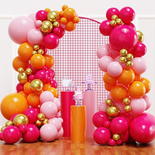 YMSZ Pink and Orange Balloon Garland Arch Kit, Hot Pink and Orange Summer Balloons for Baby Shower, Jungle, Birthday, Summer Party Decorations