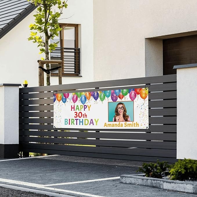 Happy Birthday Banner Personalized Name Photo Age Custom Signs - Customize for Party Decoration 6'x3'