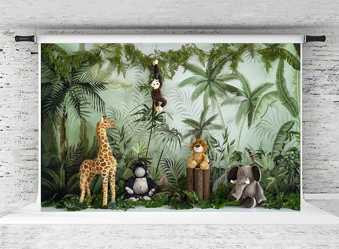 Kate 10x6.5ft Jungle Animal Backdrop Cartoon Forest Animals Photography Background Children Birthday Party Banner