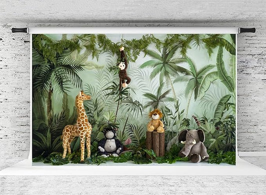 Kate 10x6.5ft Jungle Animal Backdrop Cartoon Forest Animals Photography Background Children Birthday Party Banner