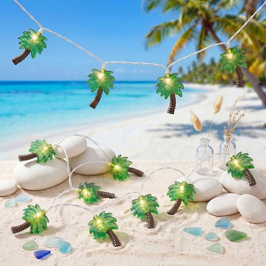 12Ft Summer Beach Hawaiian String Lights - 20 LED Palm Tree Lights for Luau Pool Decor, Hawaii Theme Summer Outdoor Indoor Tropical Party Decorations