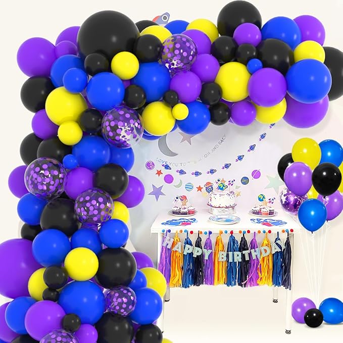 Purple Royal Blue Black Yellow Balloon Garland Arch Kit - 117PCS Purple Blue Black Balloons Video Gaming Party Supplies for Boys Miner Gamer Fan Birthday Graduation Party Decoration