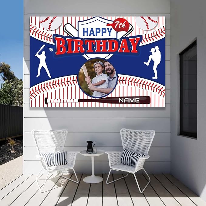 Custom Baseball Sports Happy Birthday Party Decorations Supplies Personalized Baseball Sports Birthday Backdrop Banner(4x6ft)