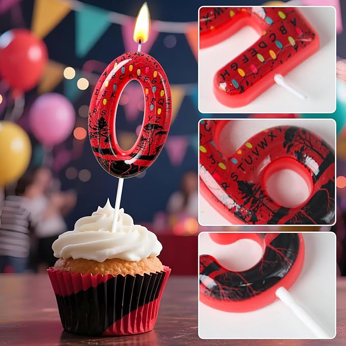 Red Number 10 Birthday Candle for Cake – Dark Horror Style with Alphabet Print & Shadow Design – Unique Cake Topper for Birthday, Anniversary, Themed Party Decoration