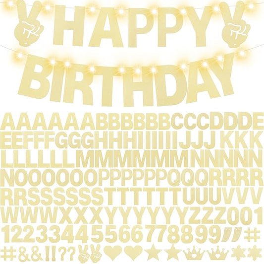167Pcs DIY Glitter Customizable Banner Kit Custom Banners DIY Happy Birthday Letters Banner Happy New Year Banners Christmas Baby Shower Birthday Party Supplies(Glitter Champagne Gold)