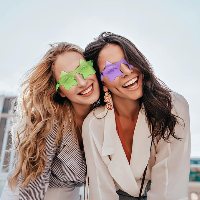 SUNOVELTIES 16/48 Star Rimless Sunglasses Irregular One Piece Colored Party Glasses Transparent Fun sunglasses for Teen Adult