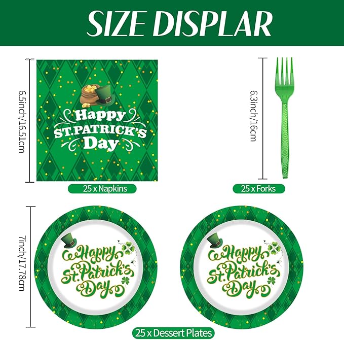 75 Pcs St Patrick's Day Plates and Napkins Supplies Set,Lucky Green Shamrock Theme Party Tableware Decorations Favors for Birthday Party Baby Shower St Patricks Day Decorations