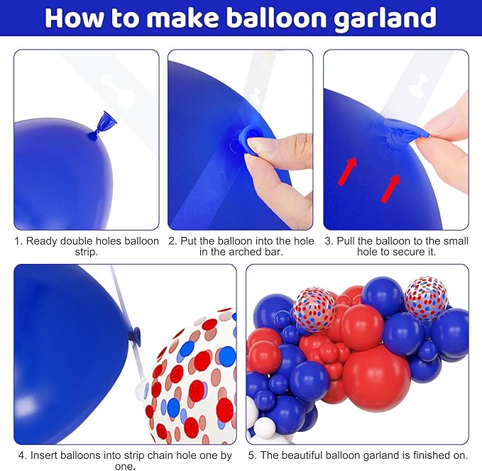 Amandir 153Pcs Red White and Blue Balloons Garland Arch Kit Different Sizes 18 12 10 5inch Latex Memorial Day 4th of July Balloons Patriotic Independence Nautical Birthday Graduation Party Decorations