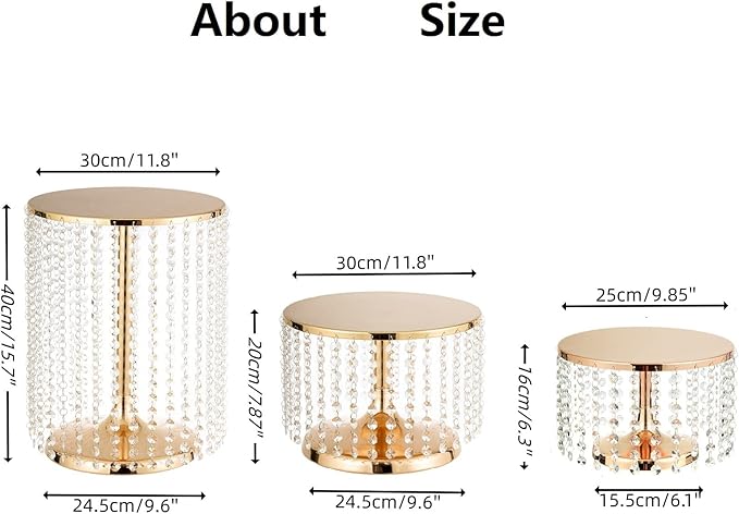 Gold Metal Cake Stand for Set of 3, 12in Round Wedding Cupcake Holder for Table, Dessert Cupcake Pedestal Display Plate for Party Wedding Anniversary Baby Shower