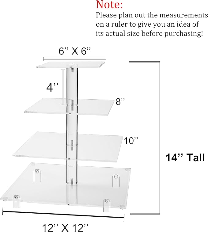 Jusalpha 4 Tier Square Cupcake Stand Serving Tray Acrylic Cupcake Tower - Ideal for Weddings Birthday Parties, Candy Bar Decor (Warm Power Charge : Battery)