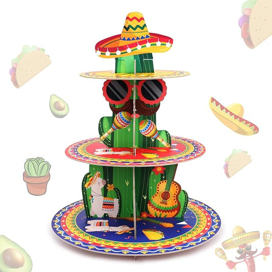 Fiesta Party Decorations 3 Tier Mexican Cupcake Stand Cinco De Mayo Cupcake Stand Taco Birthday Party Supplies Fiesta Cactus Dessert Holder Display for Baby Shower Decorations