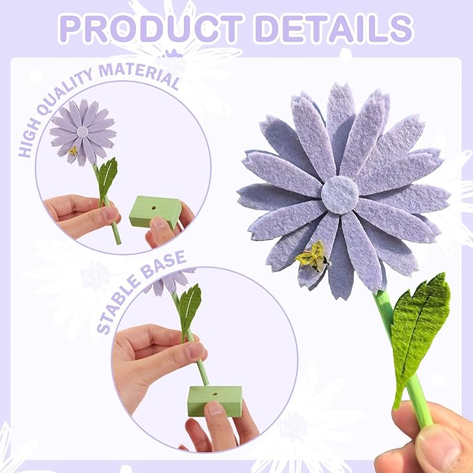 SUNBEAUTY 8PCS Daisy Party Decorations Felt Flowers Daisy Centerpieces for Tables Spring Flower Tables Decor Pastel Flower Table Decorations for Girl Birthday Baby Shower Spring Garden Home Decor