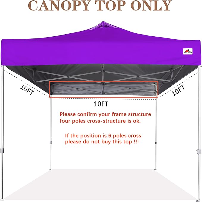 SCOCANOPY Commercial 10x10 Pop Up Canopy Replacement Cover Top with Air Vent,Canopy Cover ONLY, (Purple)