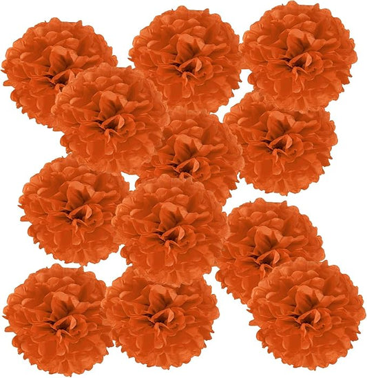 PATIKIL 6inch Tissue Paper Pom Poms, 12PCS Pom Poms Paper Flowers Ball Tissue Paper Flowers for Wedding Bridal Shower Birthday Bachelorette Party Backdrop Decoration, Orange Red