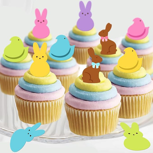 Sugar Robot Edible Easter Cupcake Toppers for Cake Decorating - Edible Bunnies Decor - Bunnies & Chicks Cake Toppers and Cupcake Toppers - Decoration Made in the USA - Premium Crafted