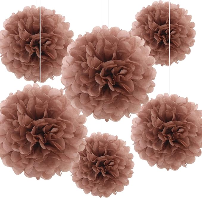 Binpeng Paper Pom Poms Hanging Paper Flower Ball Wedding Party Celebrations Decorations Outdoor Decoration Flowers Craft for Party Birthday Party (deep Purple 6pcs) (Coffee)