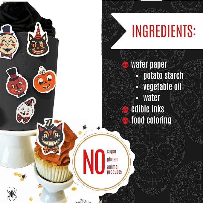 Edible Small Cuties Assorted Set of 24 - Wafer Cake & Cupcake Toppers - Edible Halloween Cuties for Cake Decorating