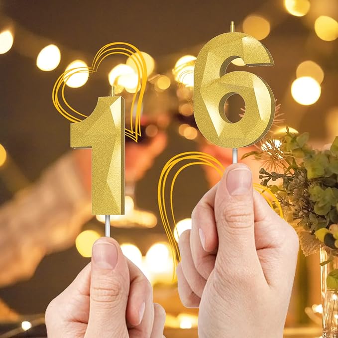 Number Birthday Candles(0 Candle Gold) 3D Diamond Shape Number Happy Birthday Cake Candles for Birthday Party Wedding Decoration Reunions Theme Party