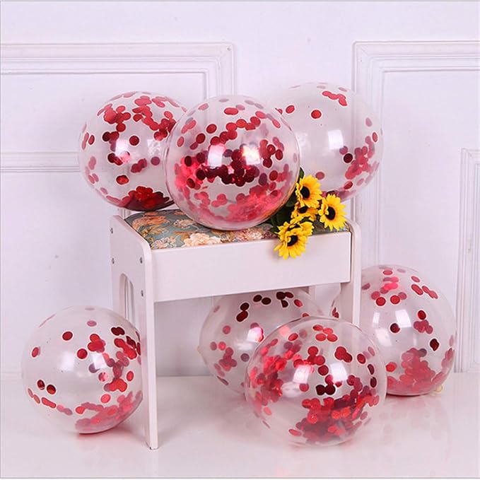 KIRIKOU Pack of 24 Pieces Confetti Balloons 12 Inch Latex Party Balloons for Party Decorations, Wedding, Engagement, Bridal, Birthday and Shower (Red)