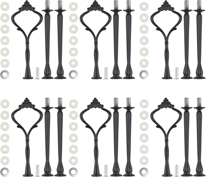 6 Set Large Tiered Tray Hardware for Cake Stand Mold Crown upgrade 3 Tier Cake Stand Fittings Hardware Holder for Party and Wedding Making Resin Cupcake Dessert Platter Serving Stand (Black)