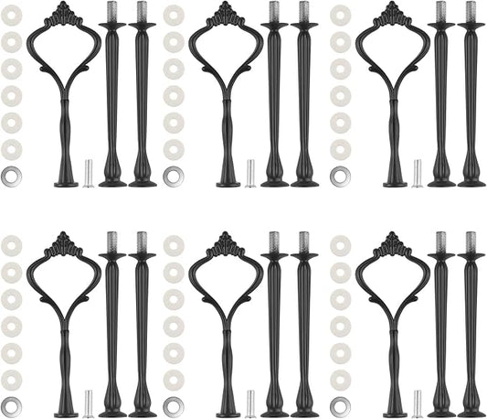 6 Set Large Tiered Tray Hardware for Cake Stand Mold Crown upgrade 3 Tier Cake Stand Fittings Hardware Holder for Party and Wedding Making Resin Cupcake Dessert Platter Serving Stand (Black)