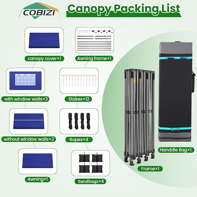 COBIZI 10X30 Pop Up Canopy Tent Heavy Duty with Sidewalls, Outdoor Commercial Canopy with Awning, Waterproof&69 SF Extended Awning, Vendor Tent for Market, Party Events, Dark Blue