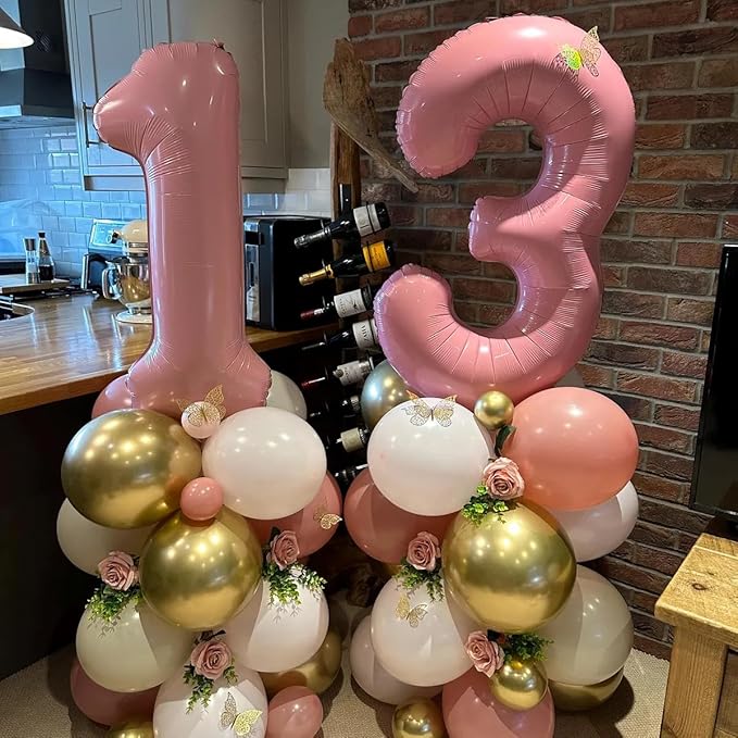 Pastel Pink 1 Balloons, 40 Inch Large Light Pink Foil Number Balloons 0-10, Self-Sealing 1st Birthday Balloon for Girls Women Anniversary Baby Shower Princess Party Decorations Supplies