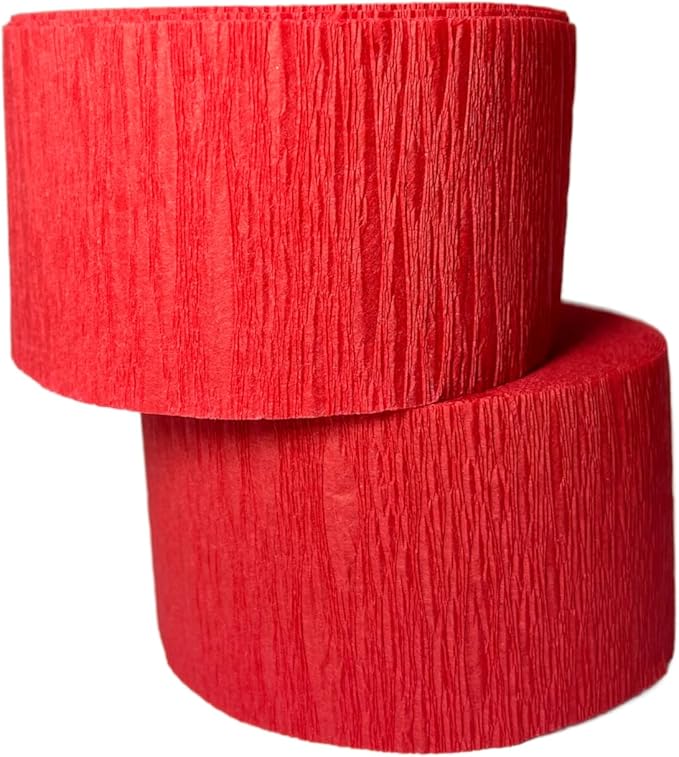 Red and Silver Metallic Crepe Paper Streamers, 4 Rolls Total, Made in USA