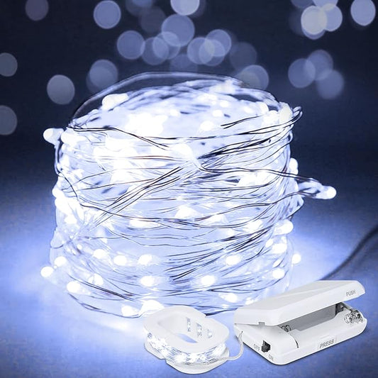 Aogist 4-Pack 16FT Fairy Lights with Spool,Ultra-Bright 50 LEDs Battery Operated Copper Wire String Light for Bedroom Christmas Wedding Centerpiece Parties Decoration,White