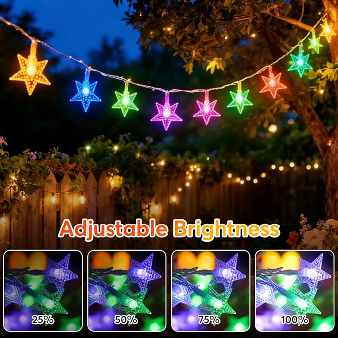 150 LED Color Changing Star String Lights - 65.6ft with Remote, 11 Modes, IP44 Waterproof, Linkable Plug in Lights for Christmas, Wedding, Party, Holiday, Indoor Outdoor, Backyard, Patio, Garden Decor