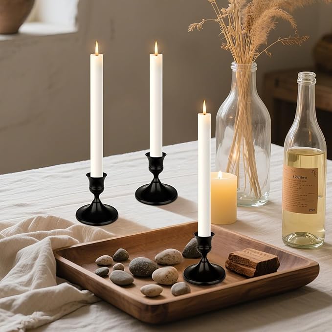 Black Candle Holder Taper Candle Holders, Set of 24 Candlestick Holders Decor for Home Decor, Metal Taper Candleholder for Fall Thanksgiving Halloween Christmas Table Fireplace Decor (24, Black)