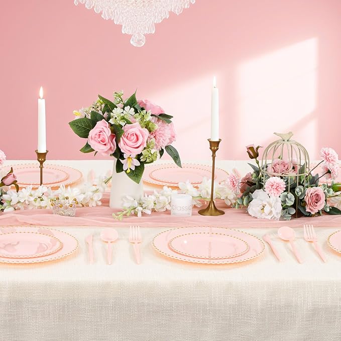 Supernal 360pcs Pink Plastic Silverware Set - Hammered Design Heavy Duty Disposable Cutlery (120 Forks, 120 Spoons, 120 Knives) | Elegant Pink Utensils for Baby Shower, Wedding & Bridal Shower
