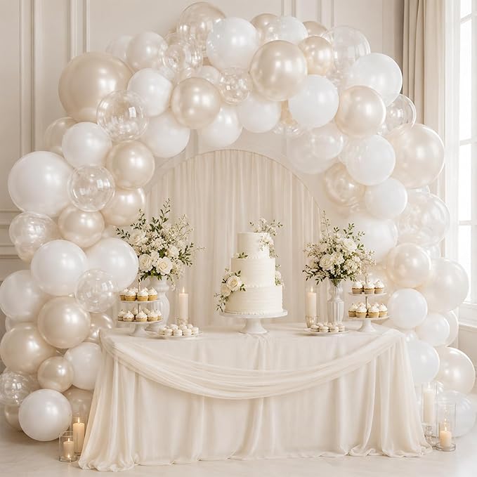 Pearl Balloons, 60Pcs Pearl White Balloons, 12 Inch Latex Double Stuff Pearl White Balloons for Wedding Bridal Shower Baby Shower Wedding Anniversary Engagement Neutral Birthday Party Decorations
