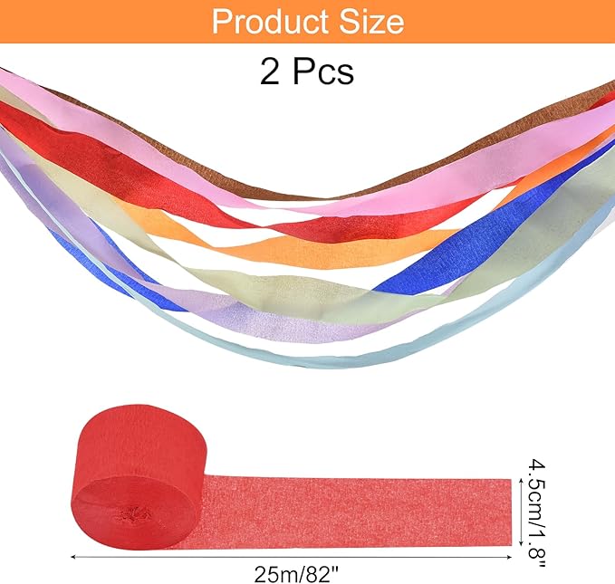 Crepe Paper Roll, Bright Red Crepe Paper Streamers Sheets, [for Party Streamer Decorations, Birthday Party] - 1.8 Inch x 82 ft / 2 Roll