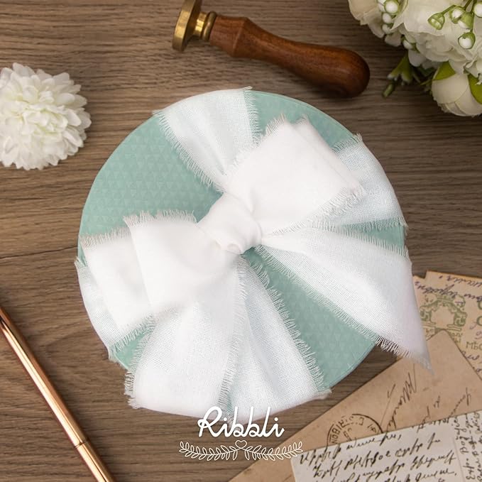 Ribbli 3 Rolls White Ribbon 1.5 Inch x 18Yards Handmade Cotton Frayed Fringe Ribbons for Gift Wrapping Wedding Invites Bridal Bouquets Baby Shower DIY Crafts Home Decor