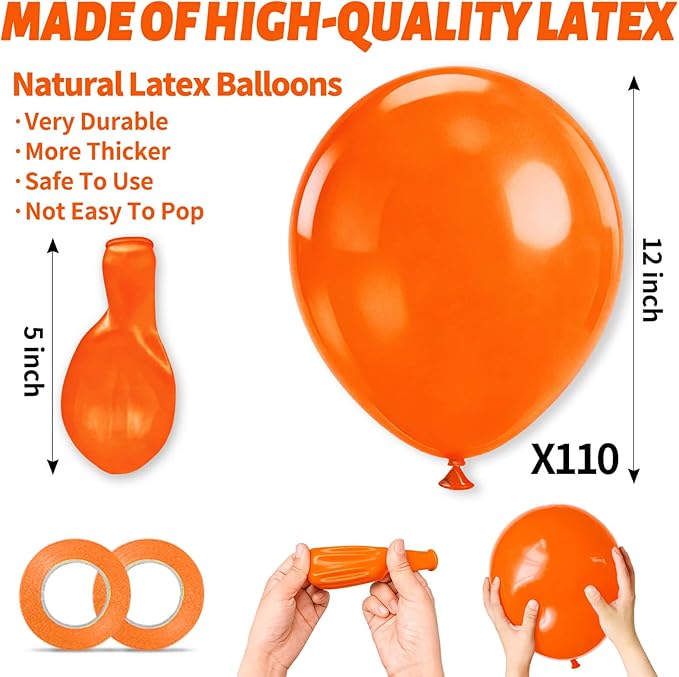 110pcs Orange Balloon 12 inch, Orange Latex Balloons for Birthday Party Baby Shower Wedding(with 2 Ribbons).